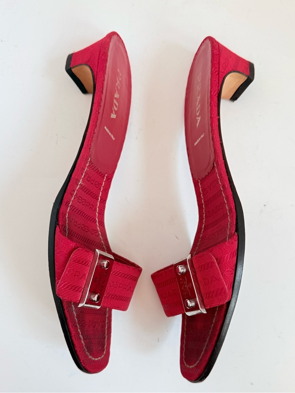 Vintage Prada Red Logo Print Slide Sandals Heels 39.5 Y2K Archive Mules - Picture 3 of 8